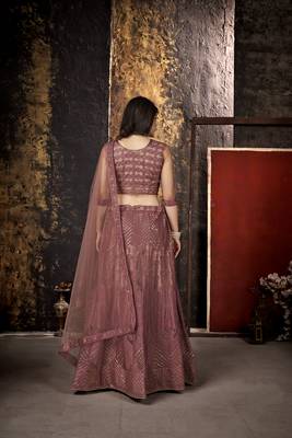 Light-wine embroidered net semi stitched lehenga 4