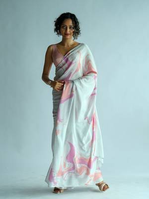 Suta Offwhite Abstract Modal Saree 1
