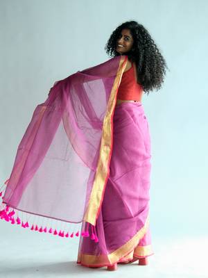 Suta Pink Solid Polyester zari Saree 2