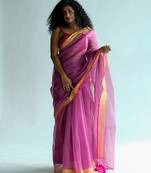 Suta Pink Solid Polyester zari Saree