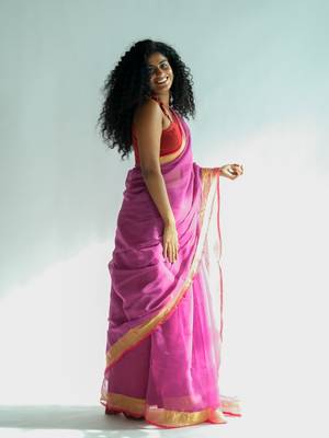 Suta Pink Solid Polyester zari Saree 3
