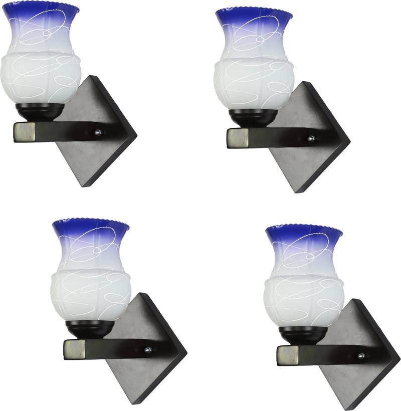 Stylish Designer LED Sconce Wall Lamp/ Light,  Yellow, Glass, Wood, (Set Of Four)-Mot116