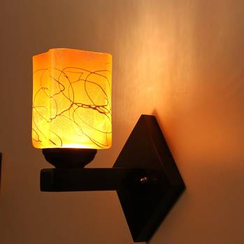 Stylish Designer LED Sconce Wall Lamp/ Light,  Yellow, Glass, Wood, (Set Of Two)-Mot79 1