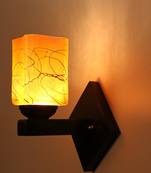 Stylish Designer LED Sconce Wall Lamp/ Light,  Yellow, Glass, Wood, (Set Of Two)-Mot79