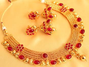 Gorgeous Antique Royal Red Designer Necklace With Matching Earrings 1