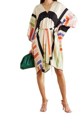 JSDC Beach Wear Belt Style Printed Soft Satin Silk Short Kaftan 1