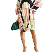 JSDC Beach Wear Belt Style Printed Soft Satin Silk Short Kaftan