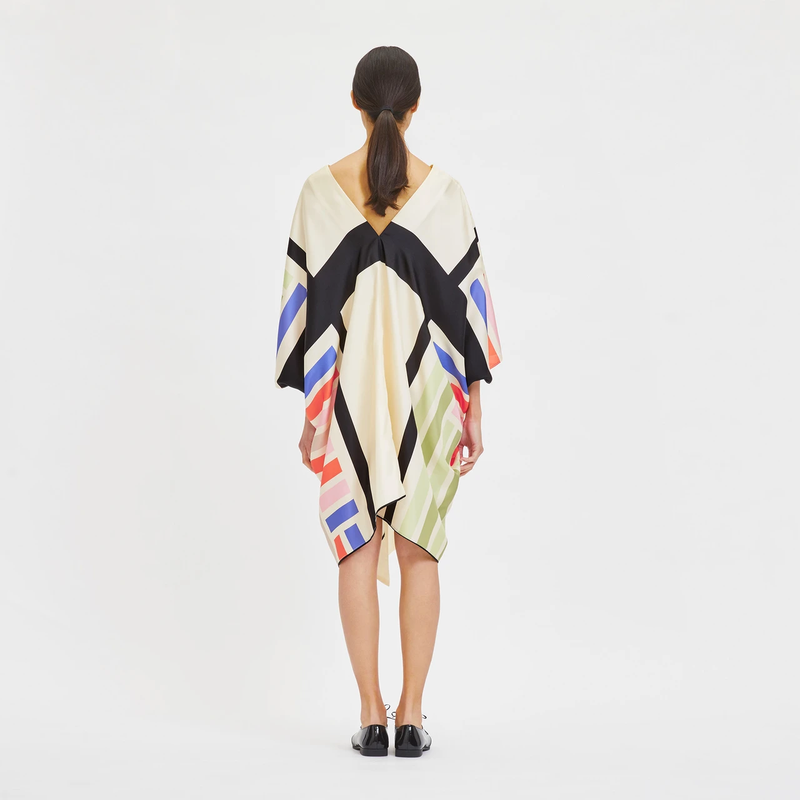 JSDC Beach Wear Belt Style Printed Soft Satin Silk Short Kaftan