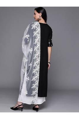Jheenu Women's Rayon Embroidered Straight Fit Kurti plazo dupatta set 2