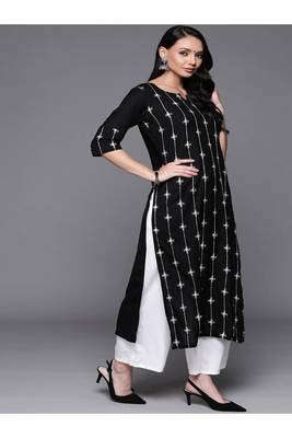 Jheenu Women's Rayon Embroidered Straight Fit Kurti plazo dupatta set 4