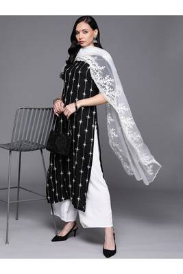 Jheenu Women's Rayon Embroidered Straight Fit Kurti plazo dupatta set 6
