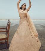 glamourous Peach gota and thread embroidered organza semi stitched bridal lehenga