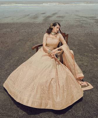 glamourous Peach gota and thread embroidered organza semi stitched bridal lehenga 2