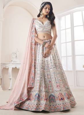 Appealing White embroidered georgette semi stitched bridal lehenga choli 1
