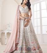 Appealing White embroidered georgette semi stitched bridal lehenga choli