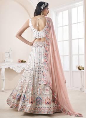 Appealing White embroidered georgette semi stitched bridal lehenga choli 4
