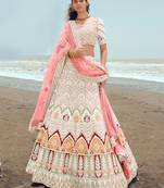 Delightful White dori, zarkan and thread embroidered georgette semi stitched lehenga choli