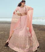 Alluring Pink zari, zarkan and thread embroidered georgette semi stitched party wear lehenga choli