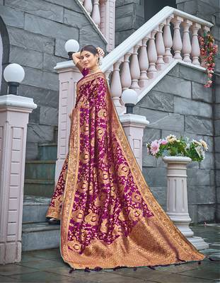Purple Woven silk blend Saree With Blouse 1