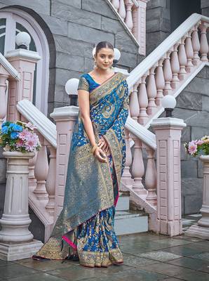 Cobalt Blue Woven silk blend Saree With Blouse 1