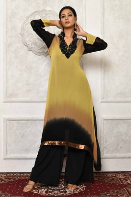 Black embroidered georgette stitched long Kurti 1