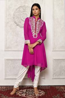 pink embroidered georgette stitched  Kurti