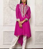 pink embroidered georgette stitched  Kurti