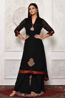 Black embroidered georgette stitched  Kurti