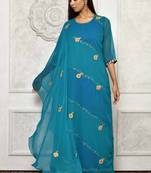 Green embroidered georgette stitched  Kurti