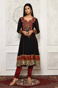 Black embroidered georgette stitched  Kurti