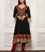 Black embroidered georgette stitched  Kurti