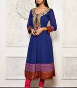 Blue embroidered georgette stitched  Kurti