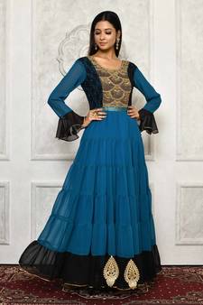 Blue embroidered georgette stitched  Kurti
