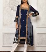 Navy-blue embroidered georgette stitched  Kurti