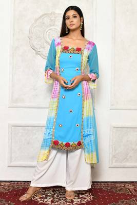 Blue embroidered georgette stitched  Kurti 1