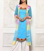 Blue embroidered georgette stitched  Kurti