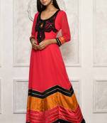Red embroidered georgette stitched Long Kurti