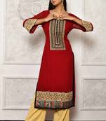 Maroon embroidered georgette stitched Long Kurti