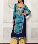 Blue embroidered georgette stitched Long Kurti