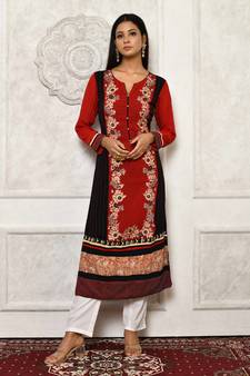 Red embroidered georgette party wear Kurti