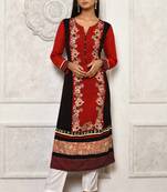 Red embroidered georgette party wear Kurti