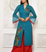 Green embroidered georgette party wear Kurti