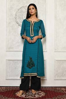 Green embroidered georgette party wear Kurti
