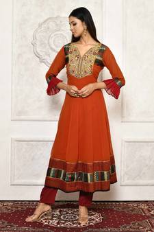 Brown embroidered georgette party wear Kurti