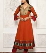 Brown embroidered georgette party wear Kurti