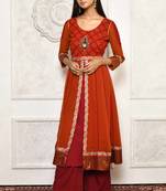 Orange embroidered georgette party wear Kurti