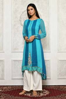 Light blue embroidered georgette party wear Kurti