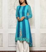 Light blue embroidered georgette party wear Kurti