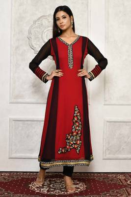 Maroon embroidered georgette party wear Kurti 1