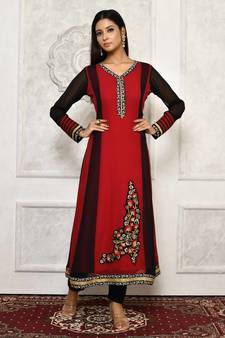 Maroon embroidered georgette party wear Kurti